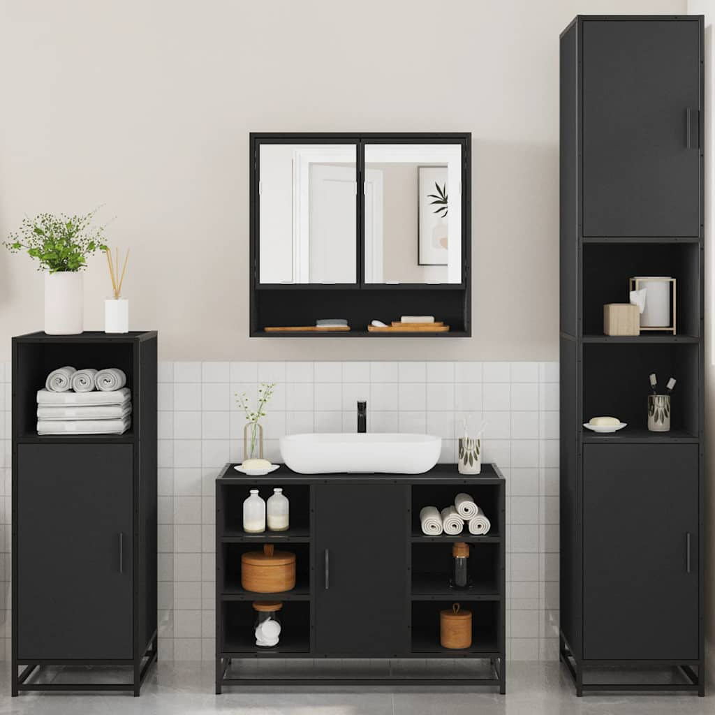 vidaXL 4 Piece Bathroom Furniture Set Black Engineered Wood