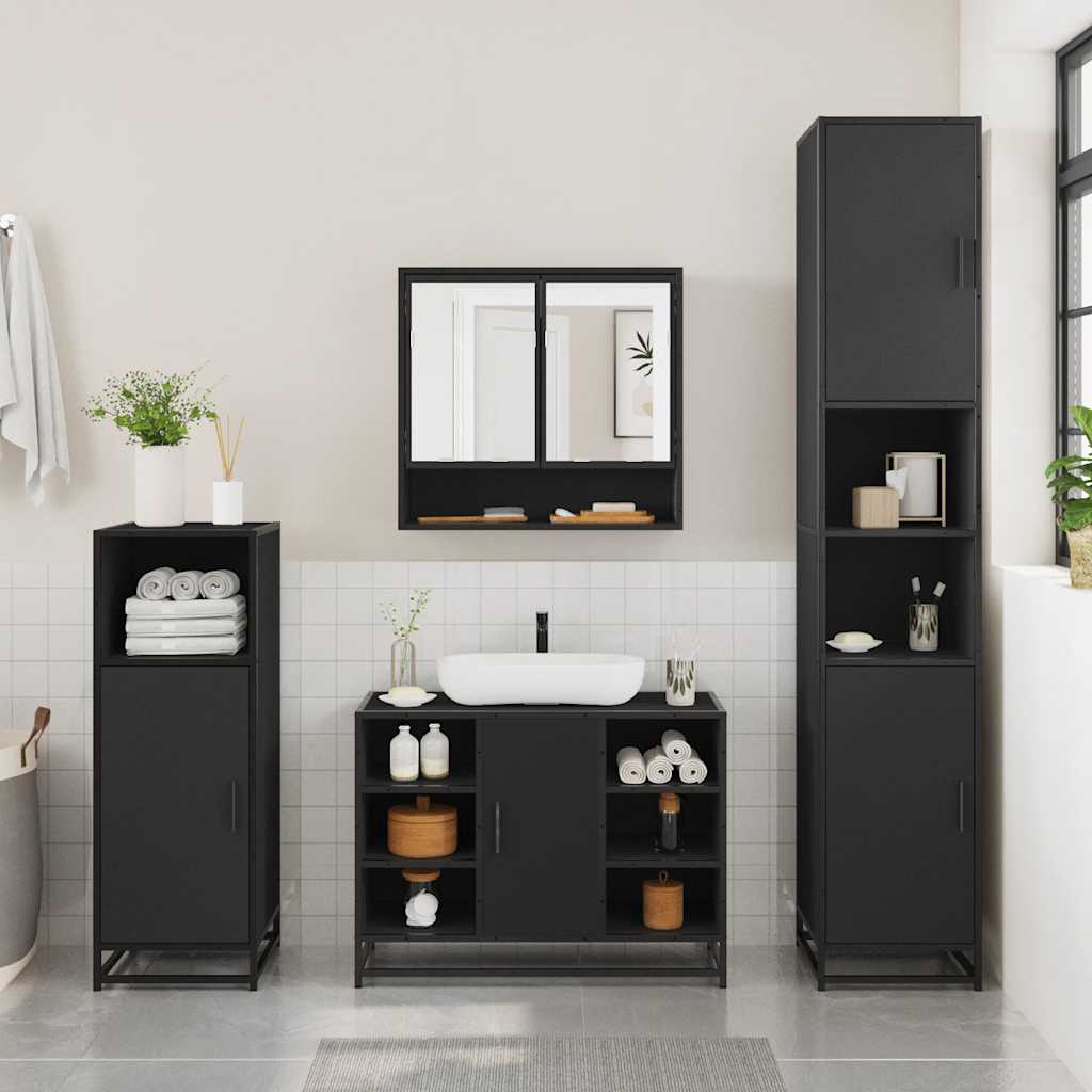 vidaXL 4 Piece Bathroom Furniture Set Black Engineered Wood