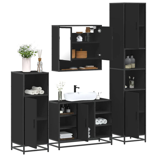 vidaXL 4 Piece Bathroom Furniture Set Black Engineered Wood