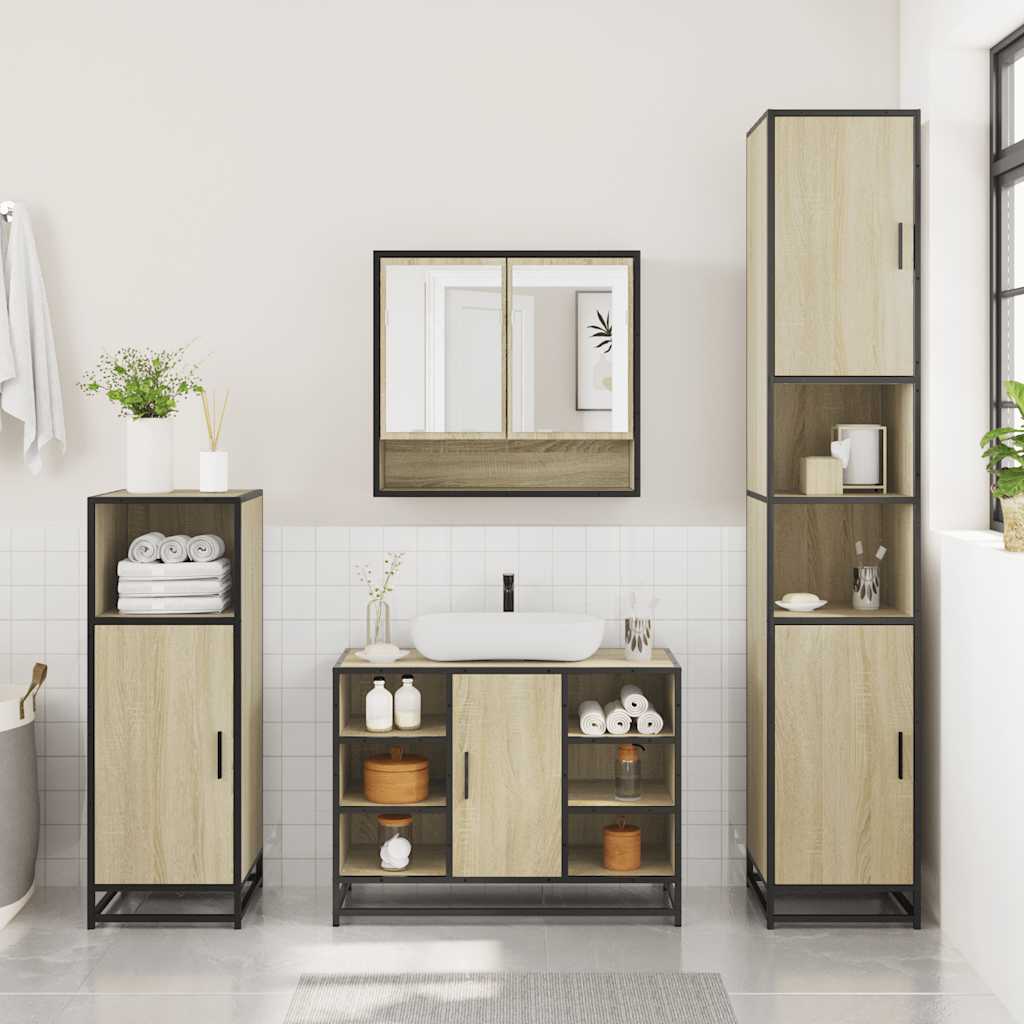 vidaXL 4 Piece Bathroom Furniture Set Sonoma Oak Engineered Wood