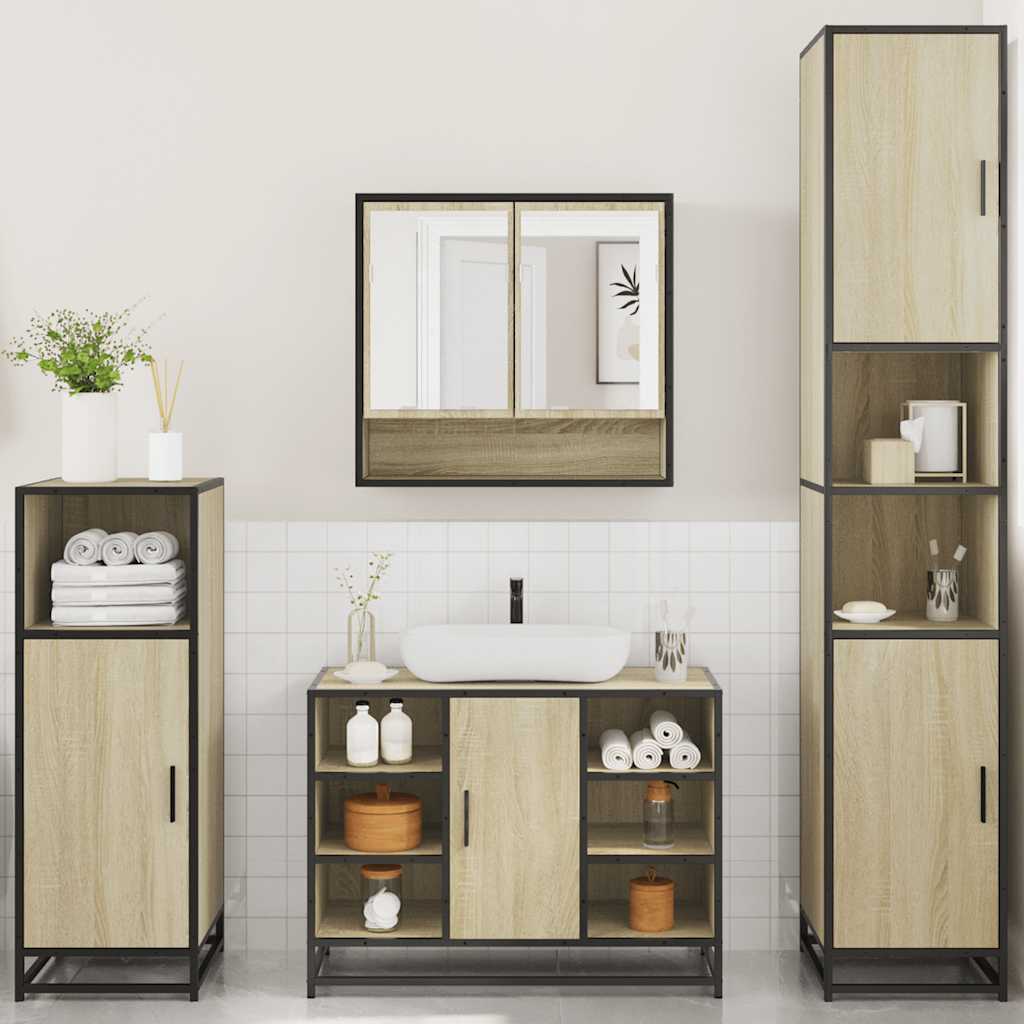 vidaXL 4 Piece Bathroom Furniture Set Sonoma Oak Engineered Wood