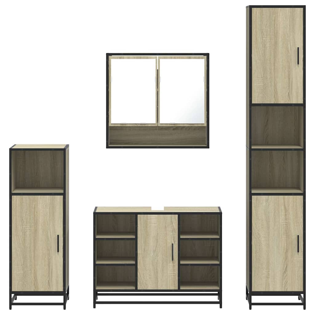 vidaXL 4 Piece Bathroom Furniture Set Sonoma Oak Engineered Wood