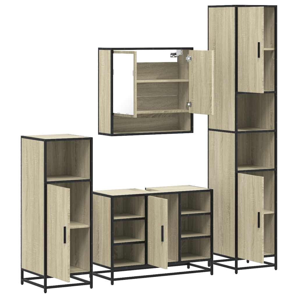 vidaXL 4 Piece Bathroom Furniture Set Sonoma Oak Engineered Wood