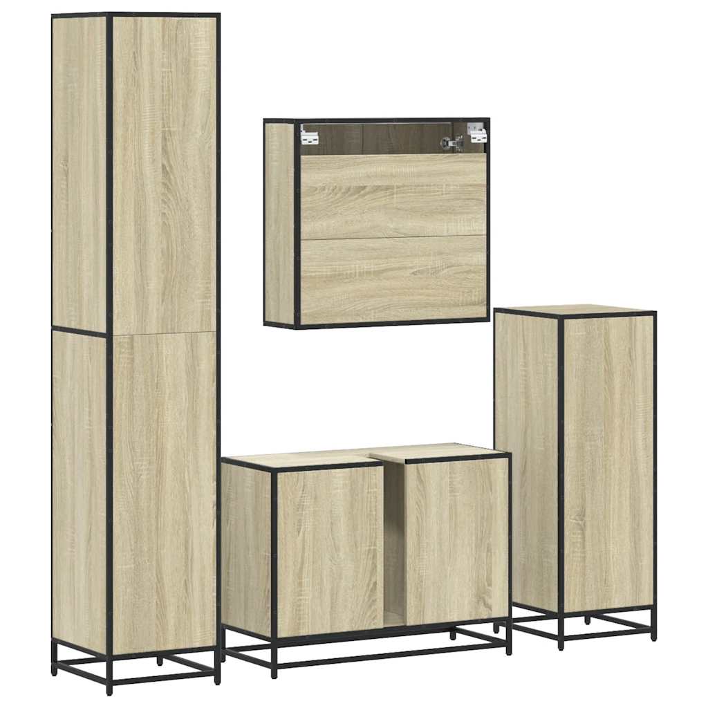 vidaXL 4 Piece Bathroom Furniture Set Sonoma Oak Engineered Wood