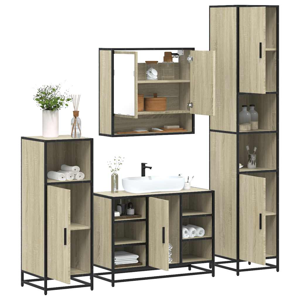 vidaXL 4 Piece Bathroom Furniture Set Sonoma Oak Engineered Wood