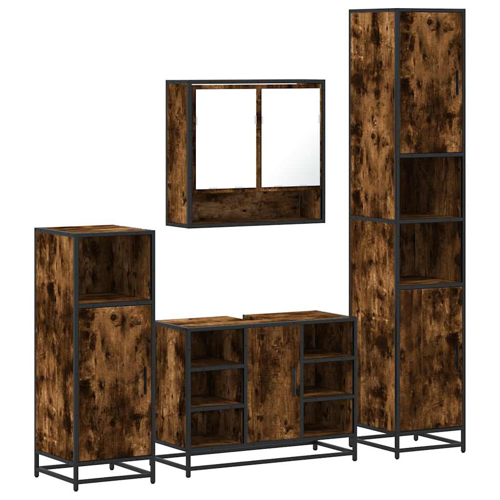 4 Piece Bathroom Furniture Set Smoked Oak Engineered Wood