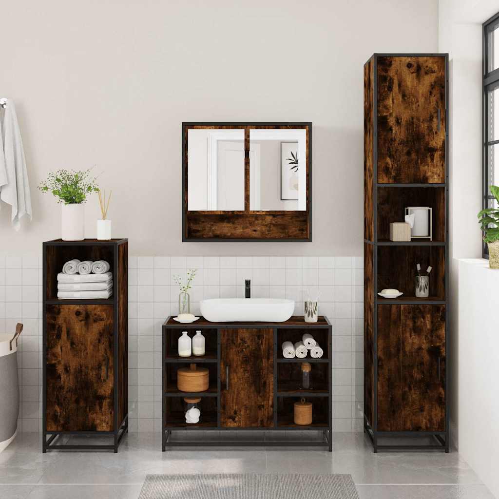 vidaXL 4 Piece Bathroom Furniture Set Smoked Oak Engineered Wood