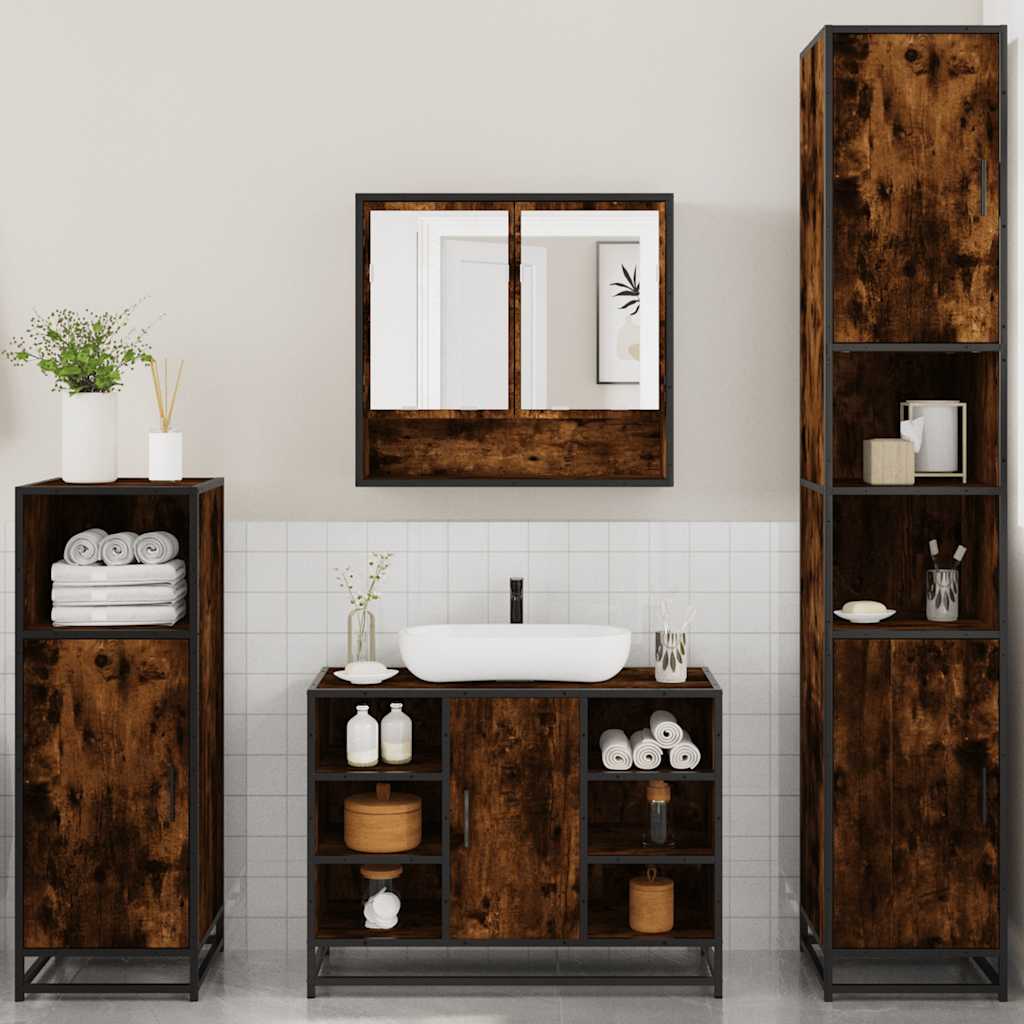 vidaXL 4 Piece Bathroom Furniture Set Smoked Oak Engineered Wood