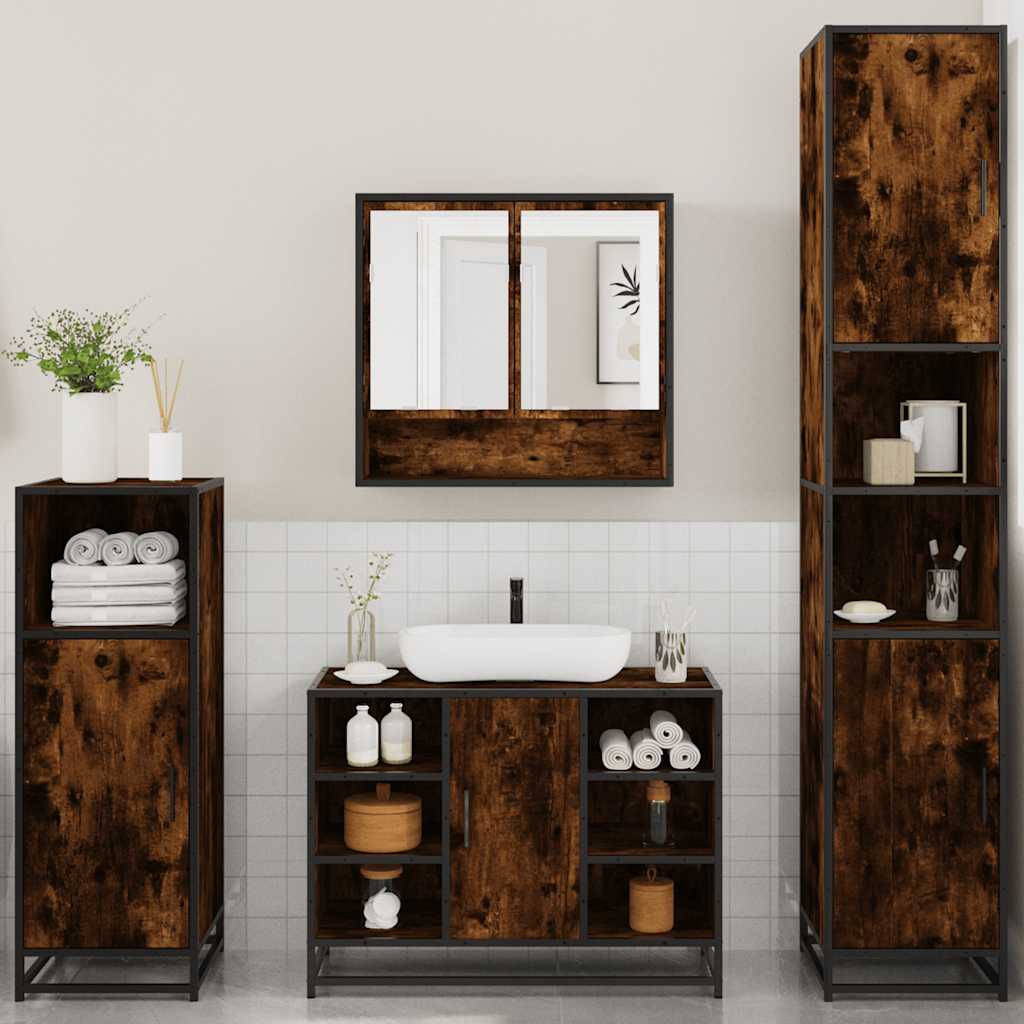 4 Piece Bathroom Furniture Set Smoked Oak Engineered Wood
