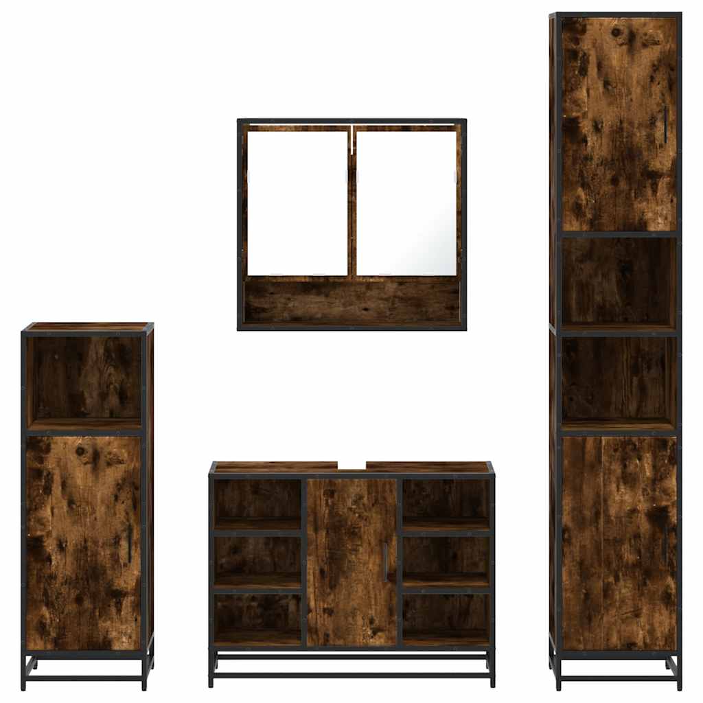 vidaXL 4 Piece Bathroom Furniture Set Smoked Oak Engineered Wood