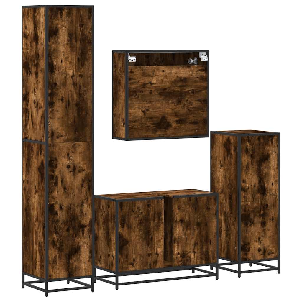 vidaXL 4 Piece Bathroom Furniture Set Smoked Oak Engineered Wood