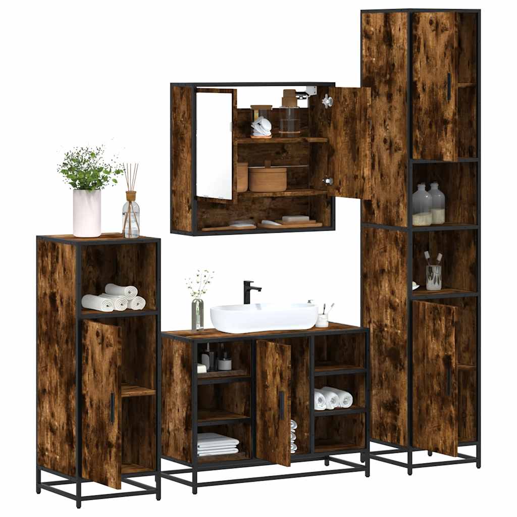 vidaXL 4 Piece Bathroom Furniture Set Smoked Oak Engineered Wood