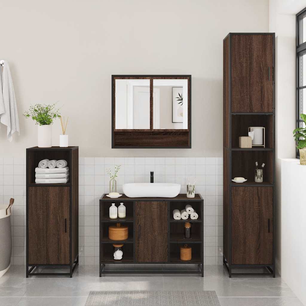 vidaXL 4 Piece Bathroom Furniture Set Brown Oak Engineered Wood