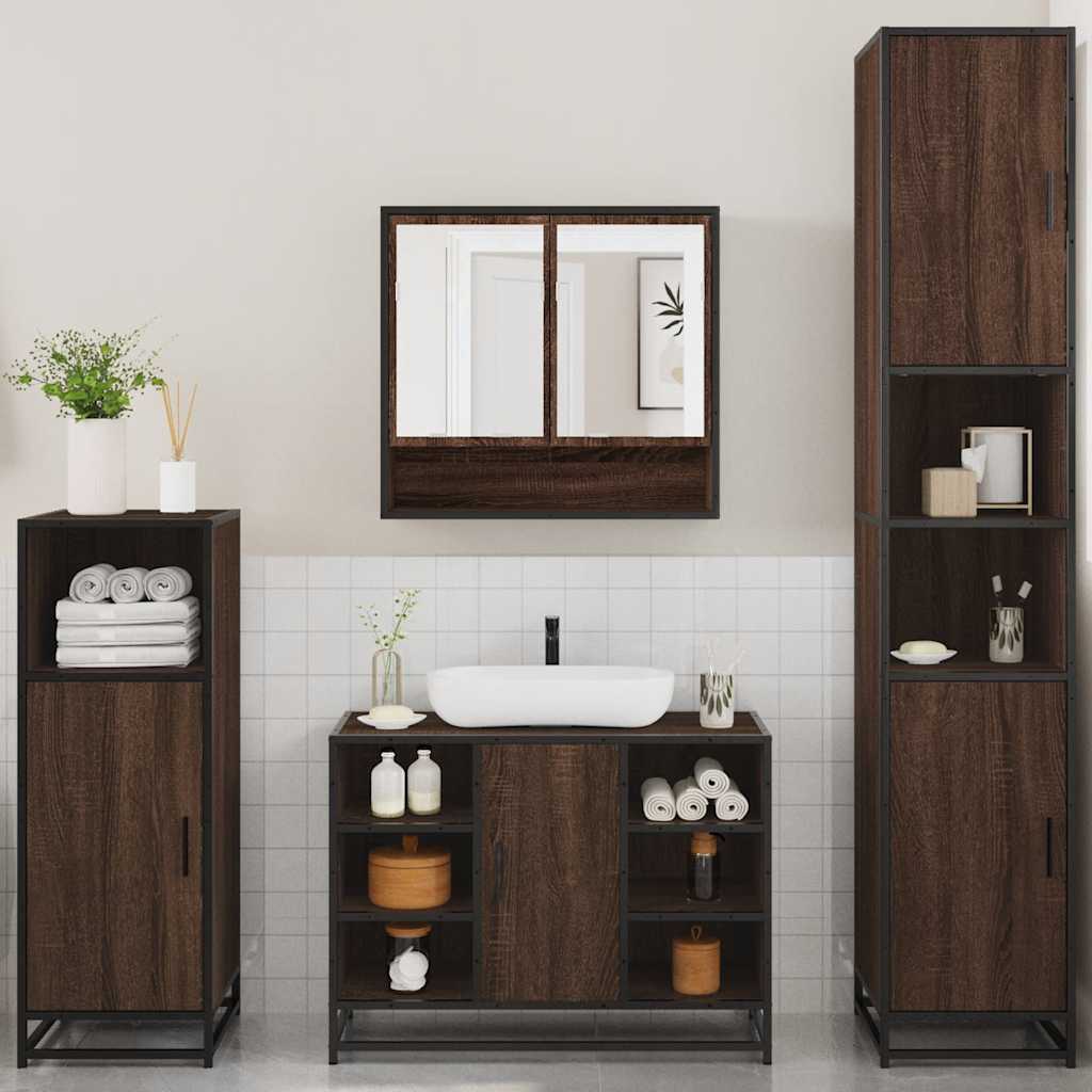 vidaXL 4 Piece Bathroom Furniture Set Brown Oak Engineered Wood