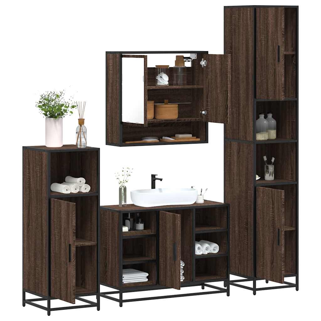 vidaXL 4 Piece Bathroom Furniture Set Brown Oak Engineered Wood