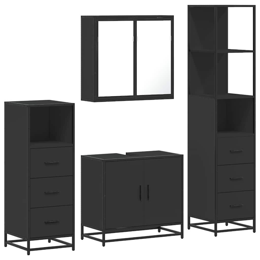 vidaXL 4 Piece Bathroom Furniture Set Black Engineered Wood