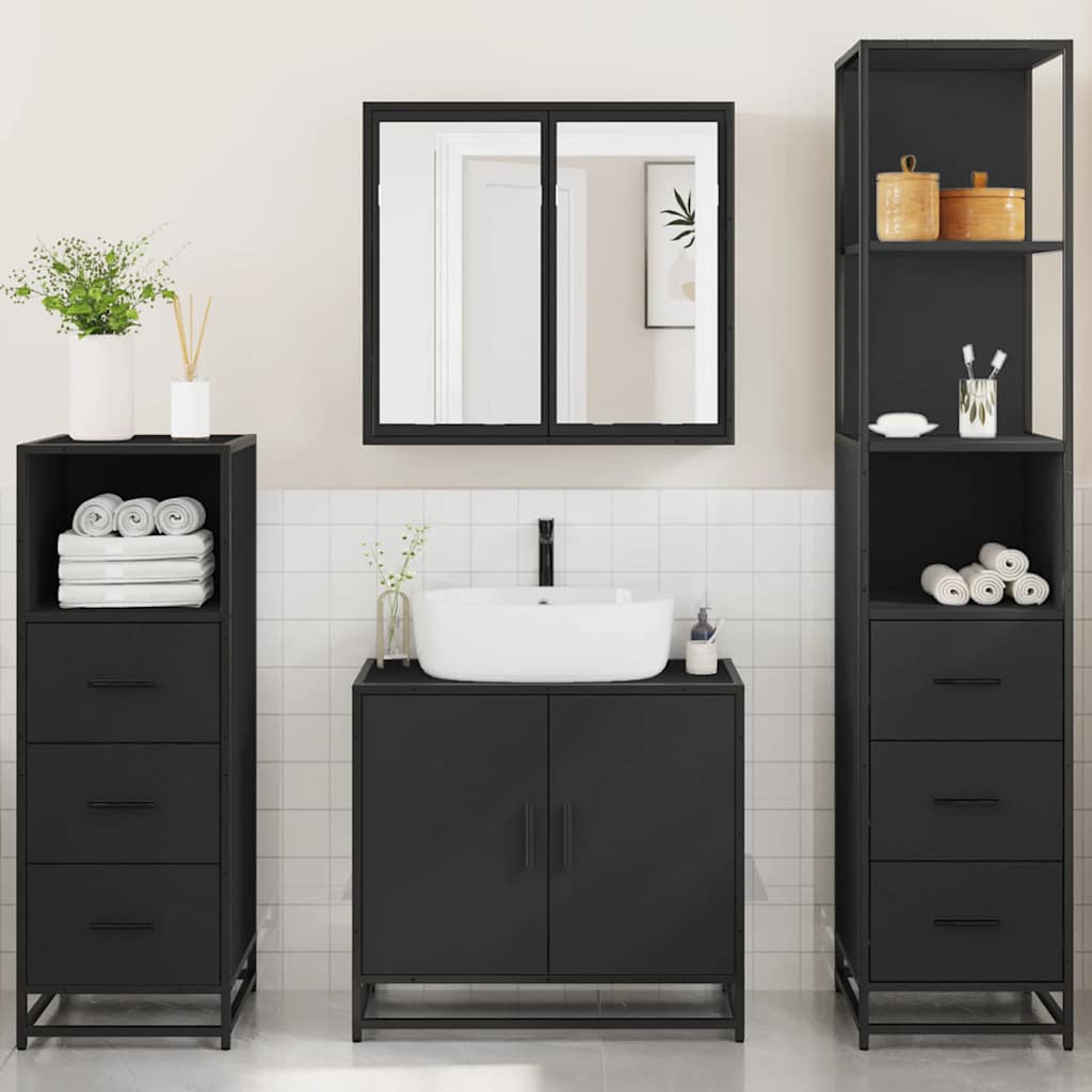 vidaXL 4 Piece Bathroom Furniture Set Black Engineered Wood