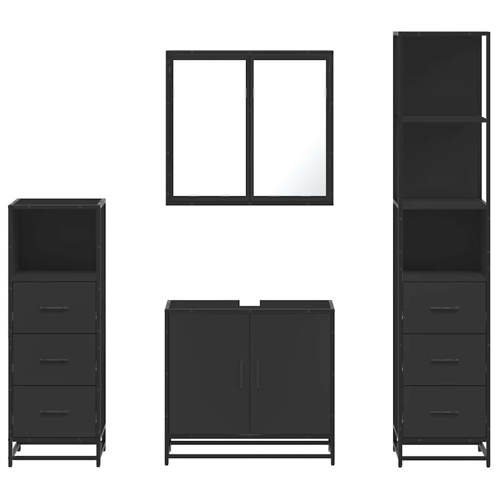 vidaXL 4 Piece Bathroom Furniture Set Black Engineered Wood