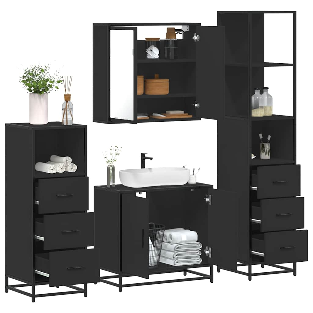 vidaXL 4 Piece Bathroom Furniture Set Black Engineered Wood