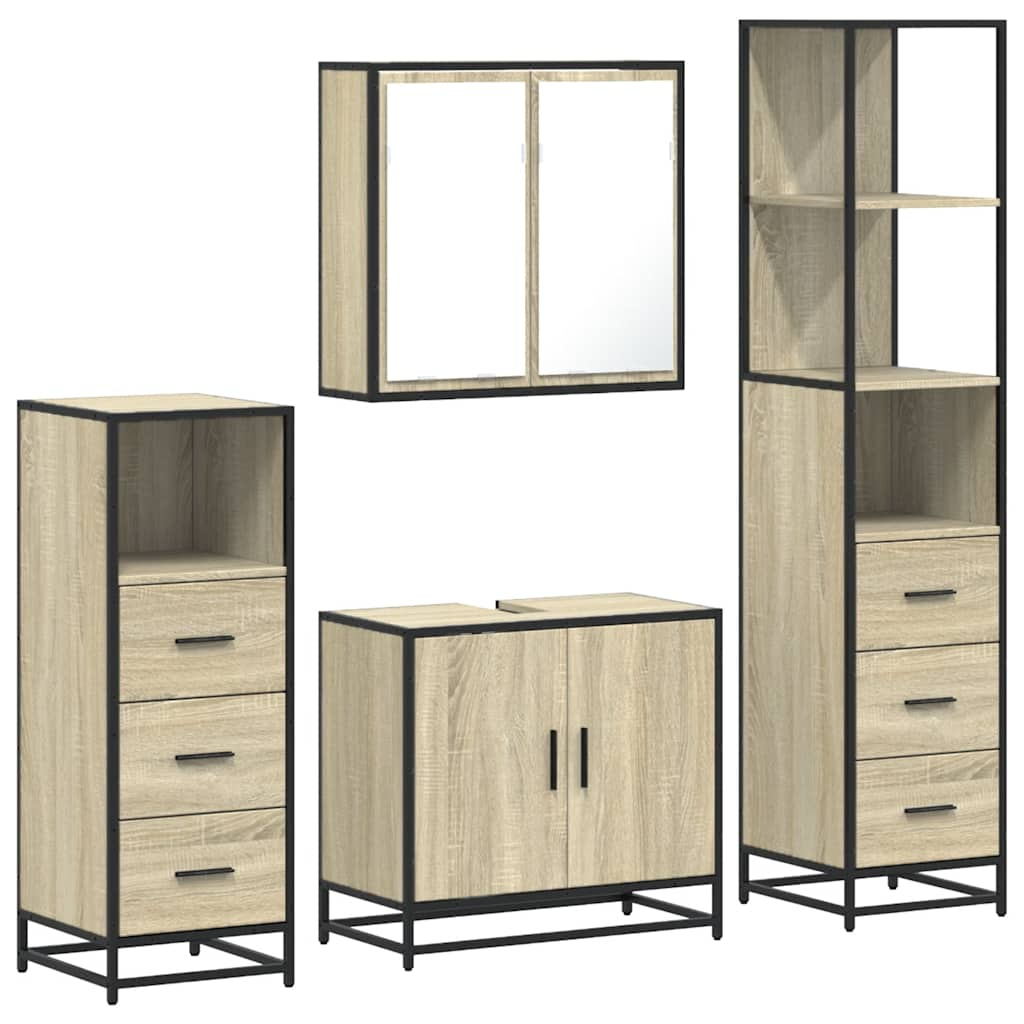 vidaXL 4 Piece Bathroom Furniture Set Sonoma Oak Engineered Wood