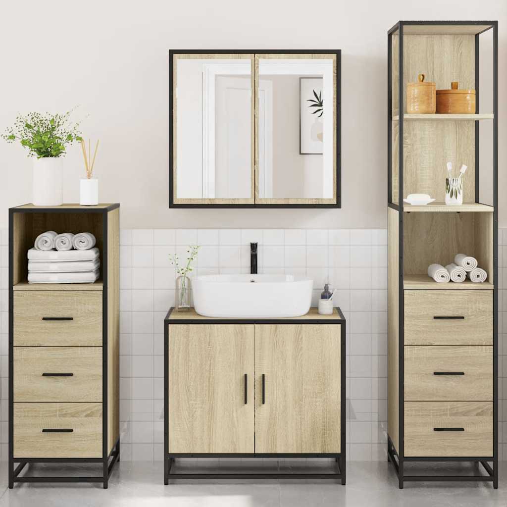 vidaXL 4 Piece Bathroom Furniture Set Sonoma Oak Engineered Wood