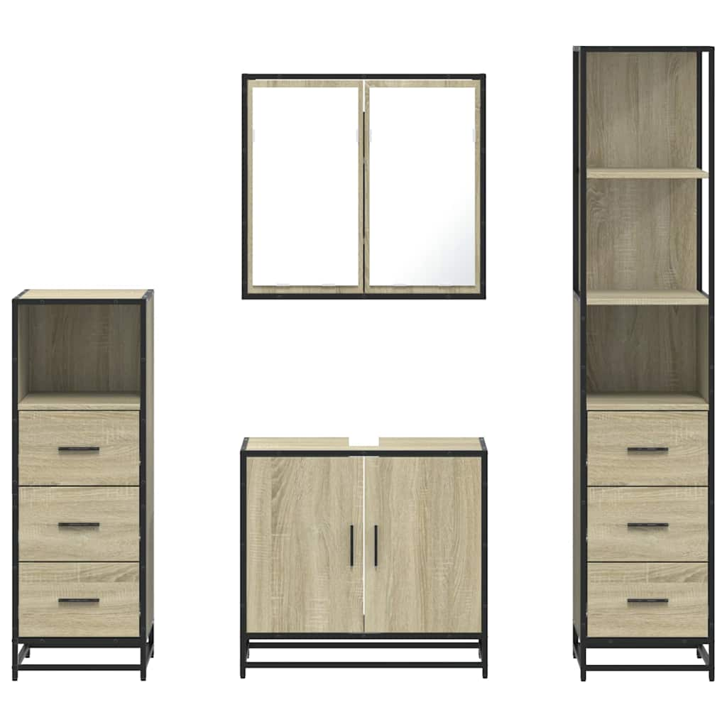 vidaXL 4 Piece Bathroom Furniture Set Sonoma Oak Engineered Wood