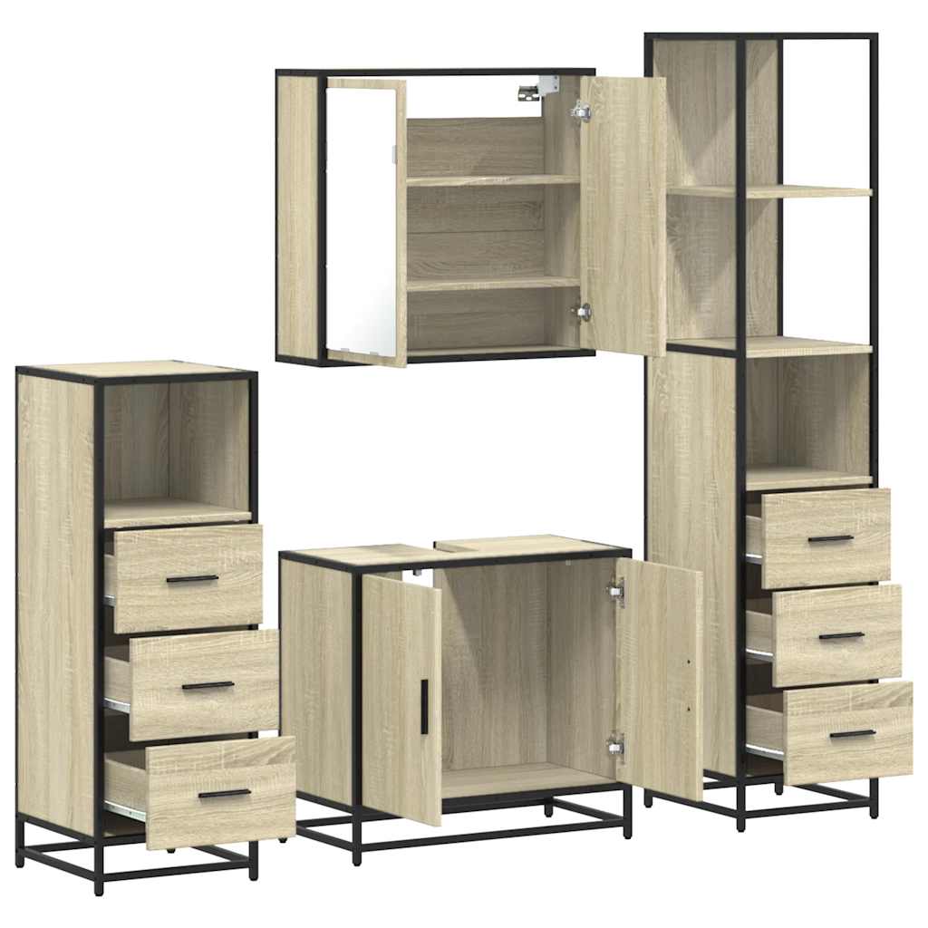 vidaXL 4 Piece Bathroom Furniture Set Sonoma Oak Engineered Wood