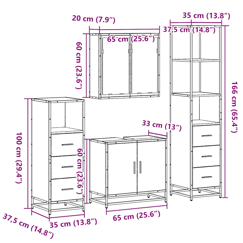 vidaXL 4 Piece Bathroom Furniture Set Sonoma Oak Engineered Wood