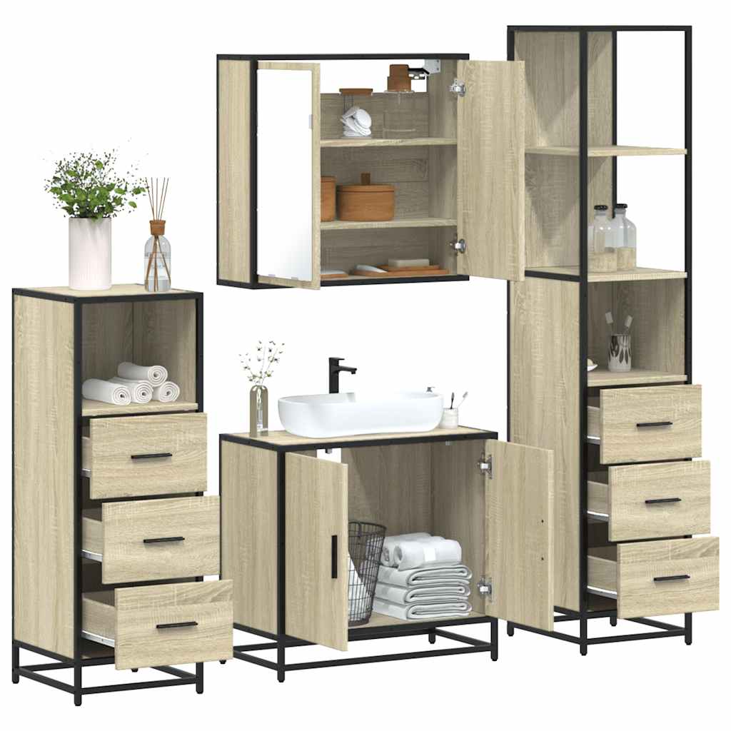 vidaXL 4 Piece Bathroom Furniture Set Sonoma Oak Engineered Wood