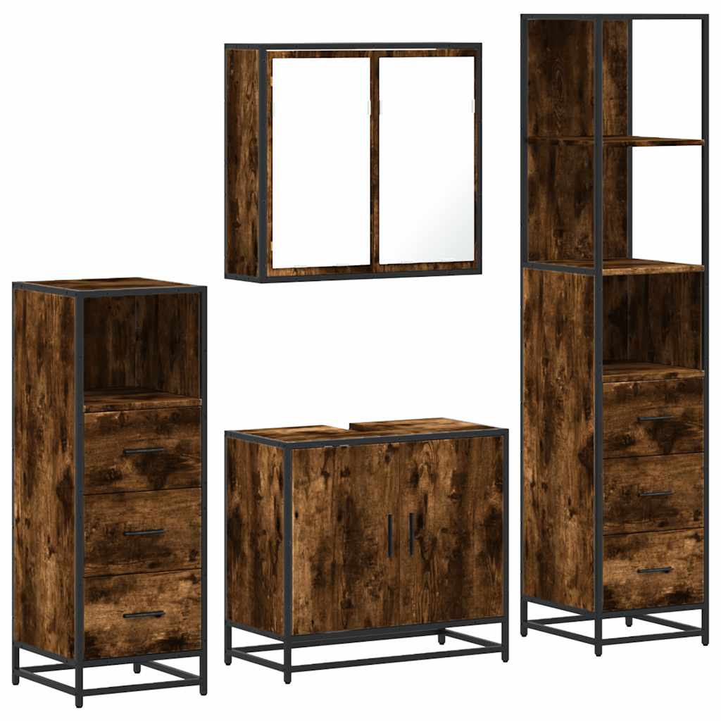 vidaXL 4 Piece Bathroom Furniture Set Smoked Oak Engineered Wood