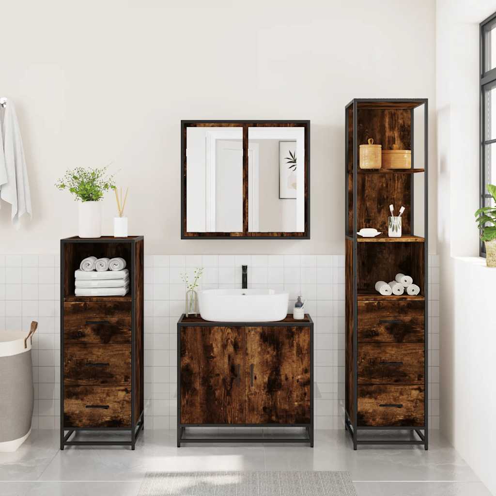 vidaXL 4 Piece Bathroom Furniture Set Smoked Oak Engineered Wood