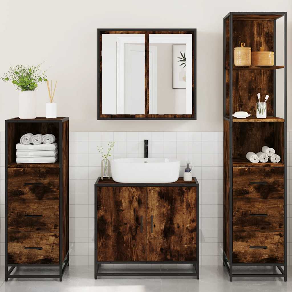 4 Piece Bathroom Furniture Set Smoked Oak Engineered Wood