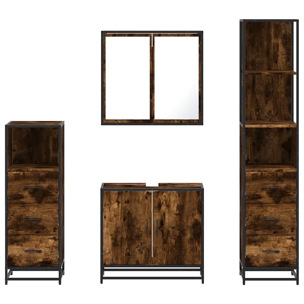 vidaXL 4 Piece Bathroom Furniture Set Smoked Oak Engineered Wood