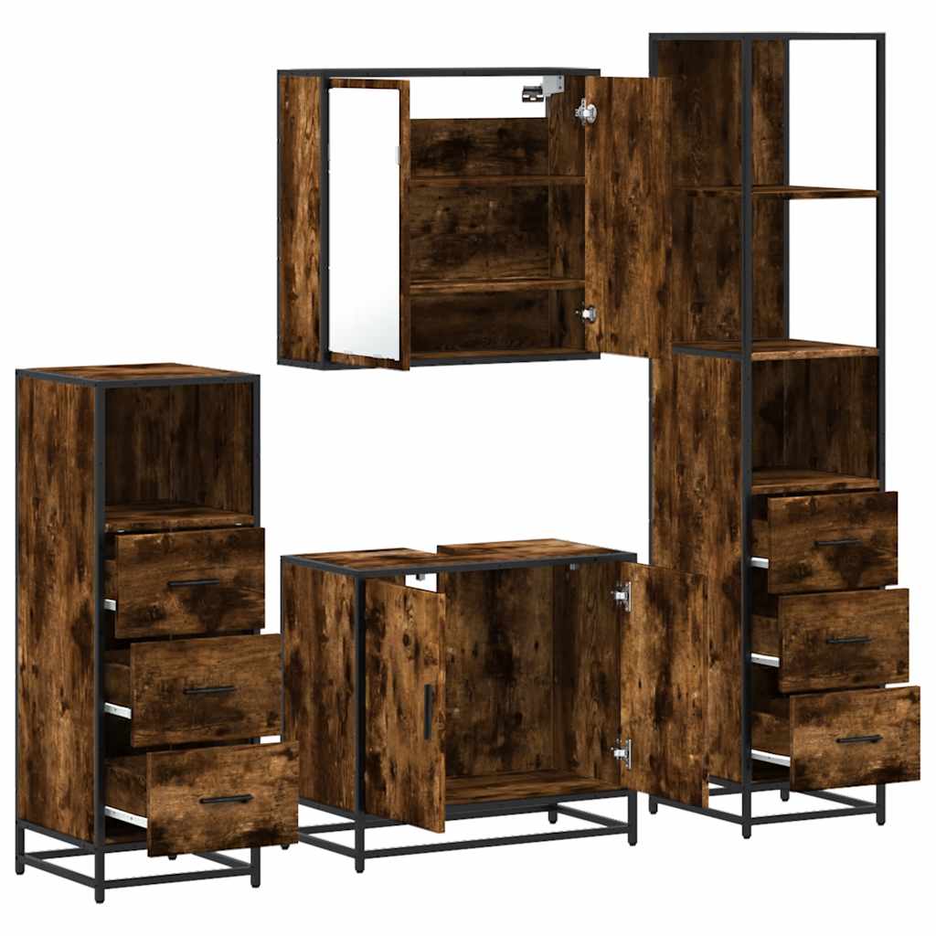 vidaXL 4 Piece Bathroom Furniture Set Smoked Oak Engineered Wood