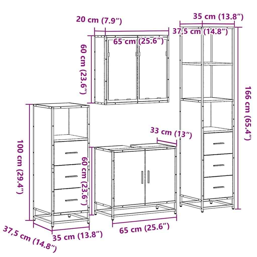 vidaXL 4 Piece Bathroom Furniture Set Smoked Oak Engineered Wood