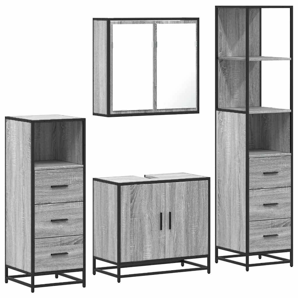 vidaXL 4 Piece Bathroom Furniture Set Grey Sonoma Engineered Wood