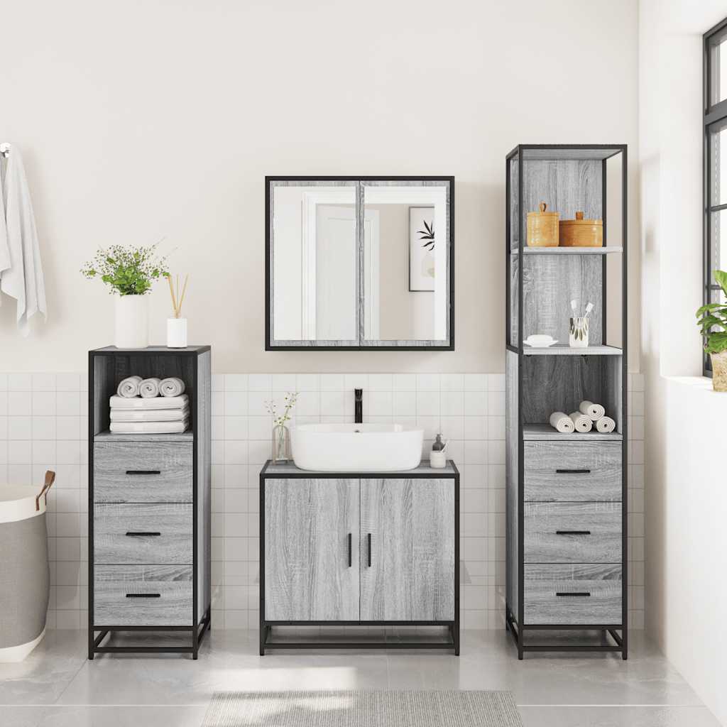 vidaXL 4 Piece Bathroom Furniture Set Grey Sonoma Engineered Wood