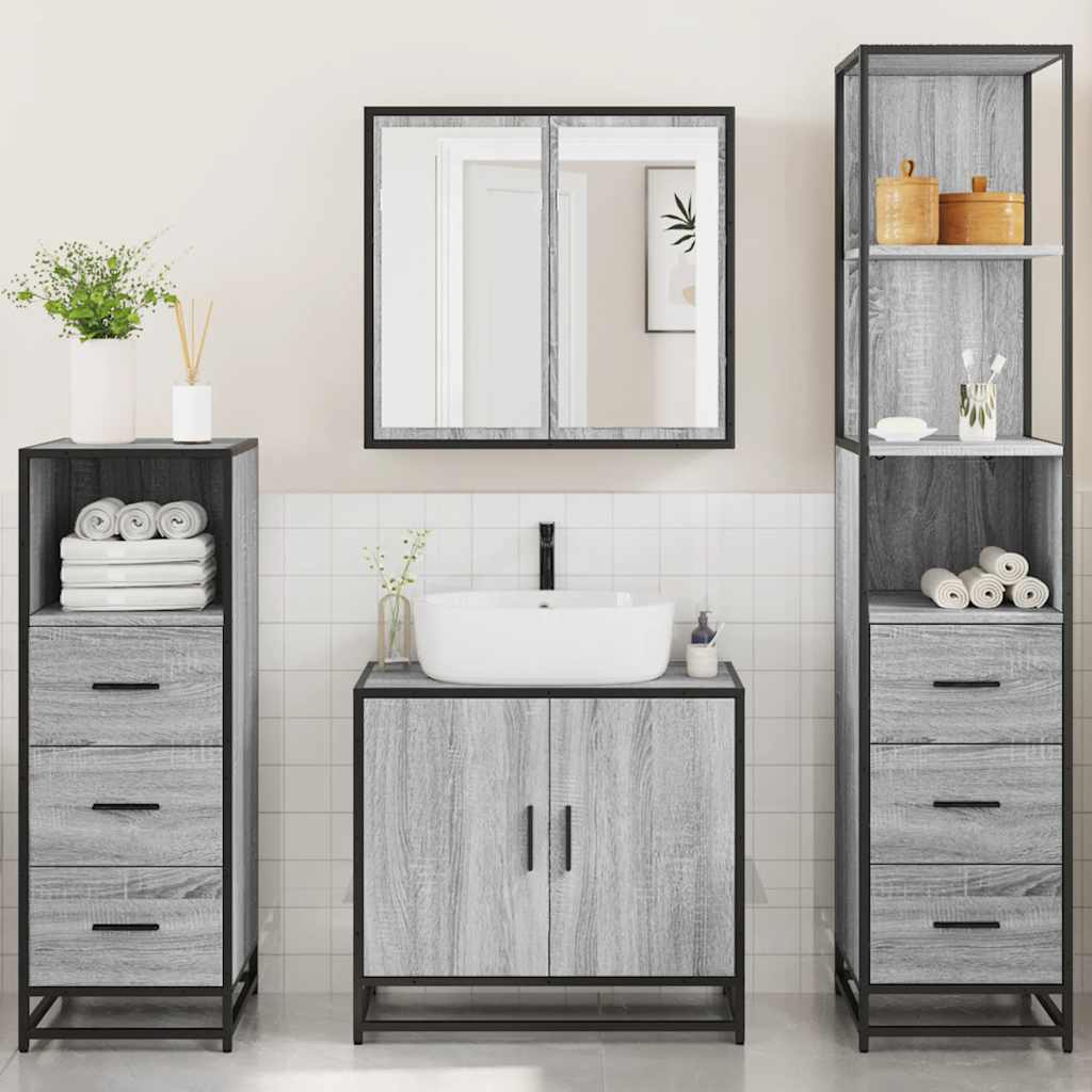 vidaXL 4 Piece Bathroom Furniture Set Grey Sonoma Engineered Wood