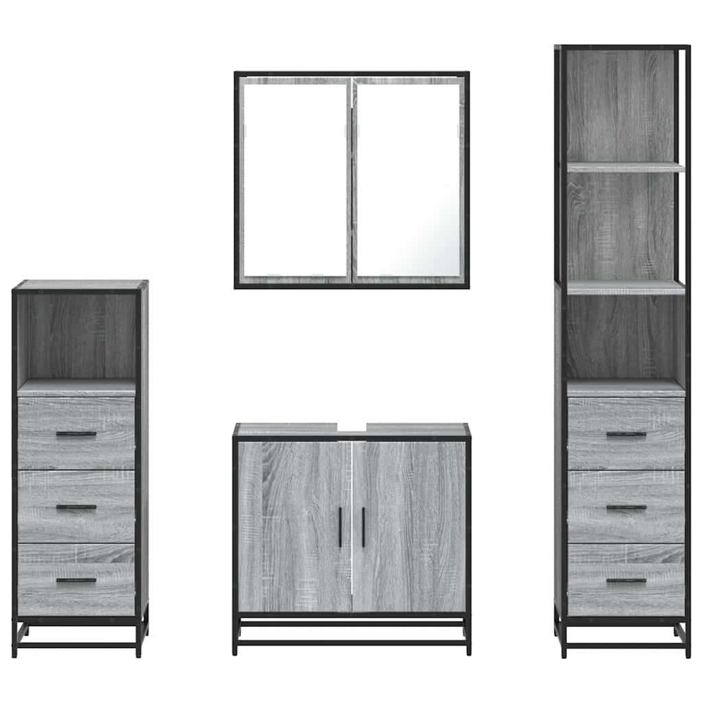 vidaXL 4 Piece Bathroom Furniture Set Grey Sonoma Engineered Wood