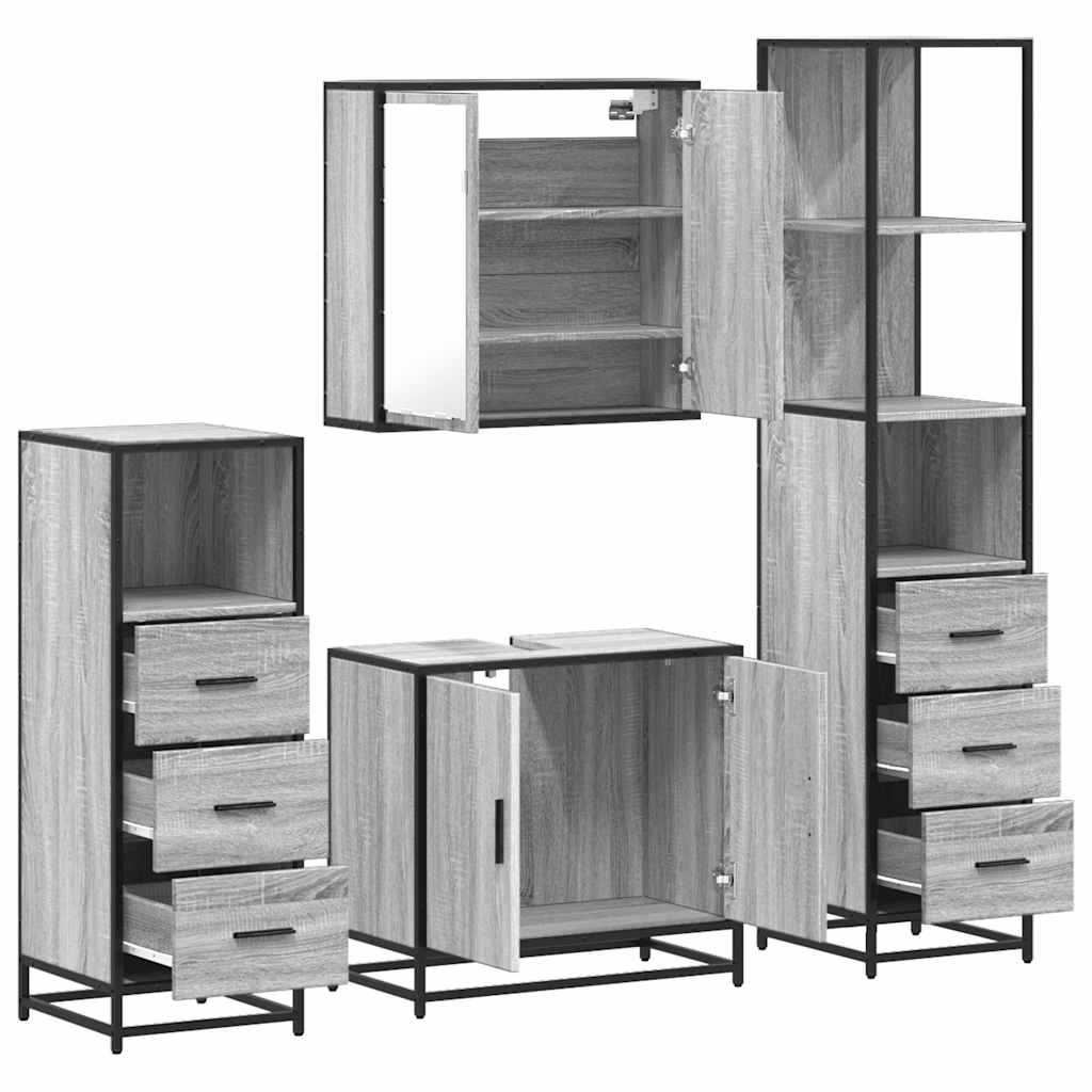 vidaXL 4 Piece Bathroom Furniture Set Grey Sonoma Engineered Wood