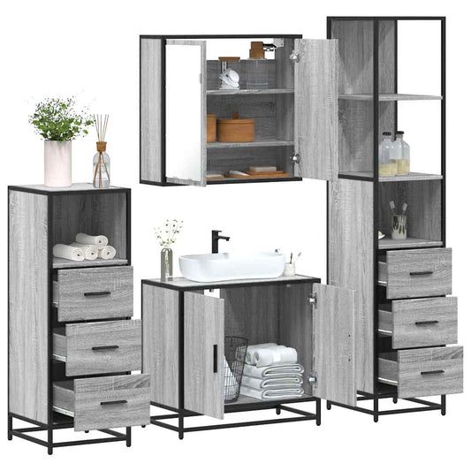 vidaXL 4 Piece Bathroom Furniture Set Grey Sonoma Engineered Wood