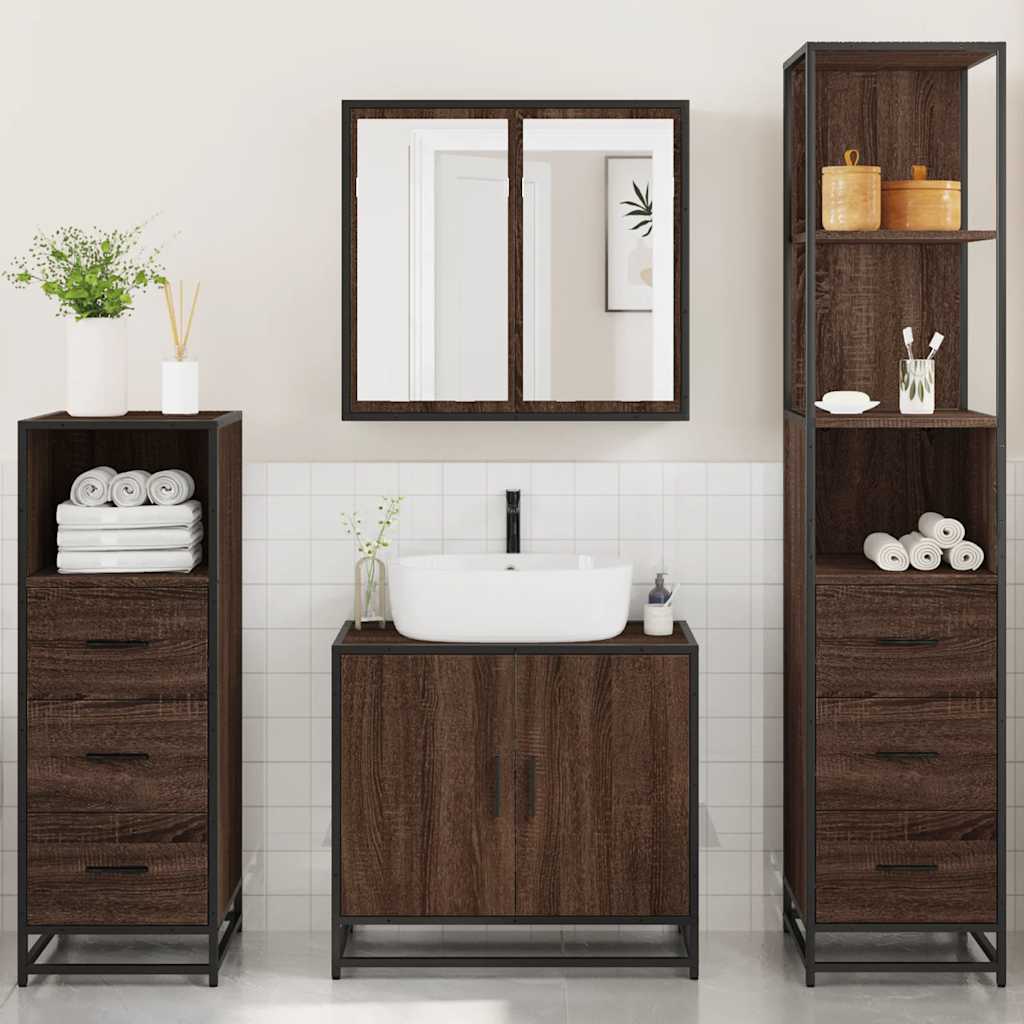 vidaXL 4 Piece Bathroom Furniture Set Brown Oak Engineered Wood