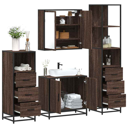 vidaXL 4 Piece Bathroom Furniture Set Brown Oak Engineered Wood