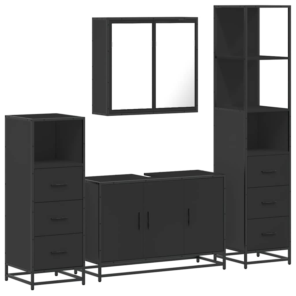 vidaXL 4 Piece Bathroom Furniture Set Black Engineered Wood