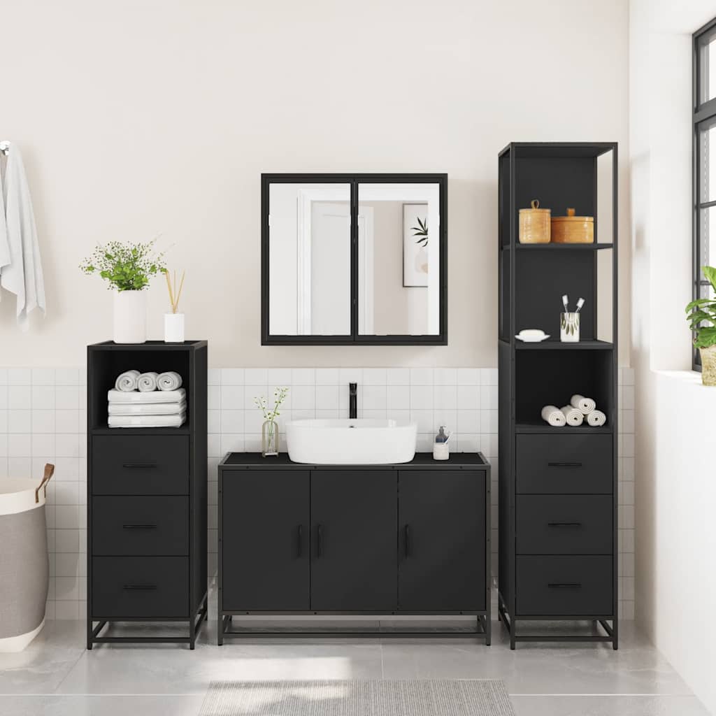 vidaXL 4 Piece Bathroom Furniture Set Black Engineered Wood