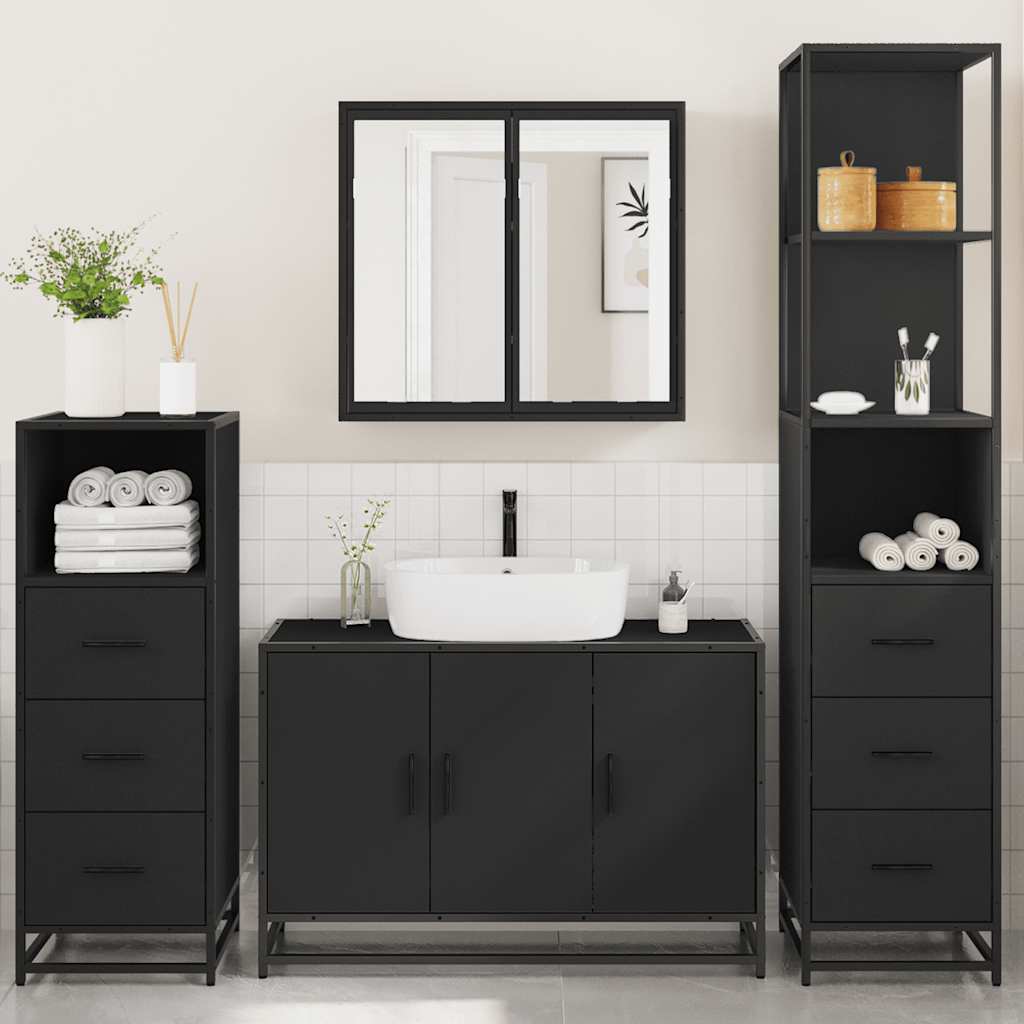 vidaXL 4 Piece Bathroom Furniture Set Black Engineered Wood