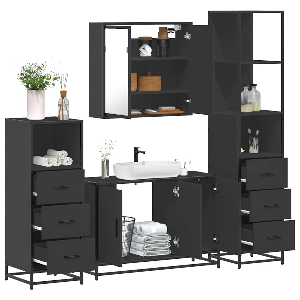 vidaXL 4 Piece Bathroom Furniture Set Black Engineered Wood