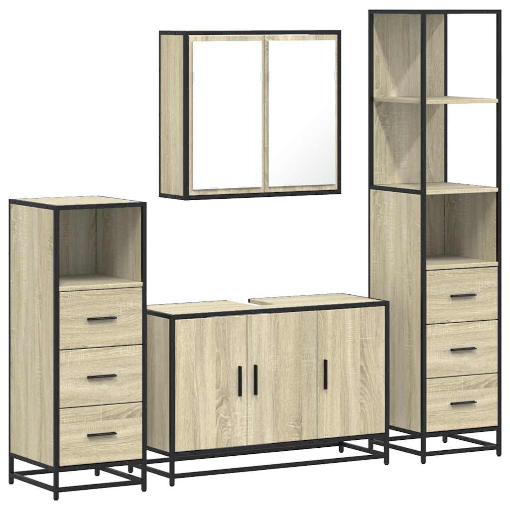 vidaXL 4 Piece Bathroom Furniture Set Sonoma Oak Engineered Wood