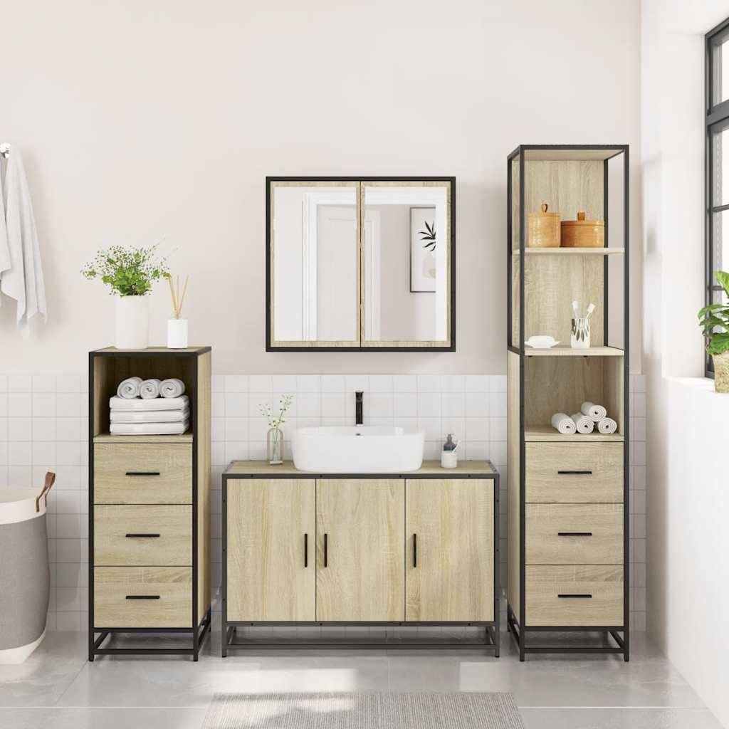 vidaXL 4 Piece Bathroom Furniture Set Sonoma Oak Engineered Wood