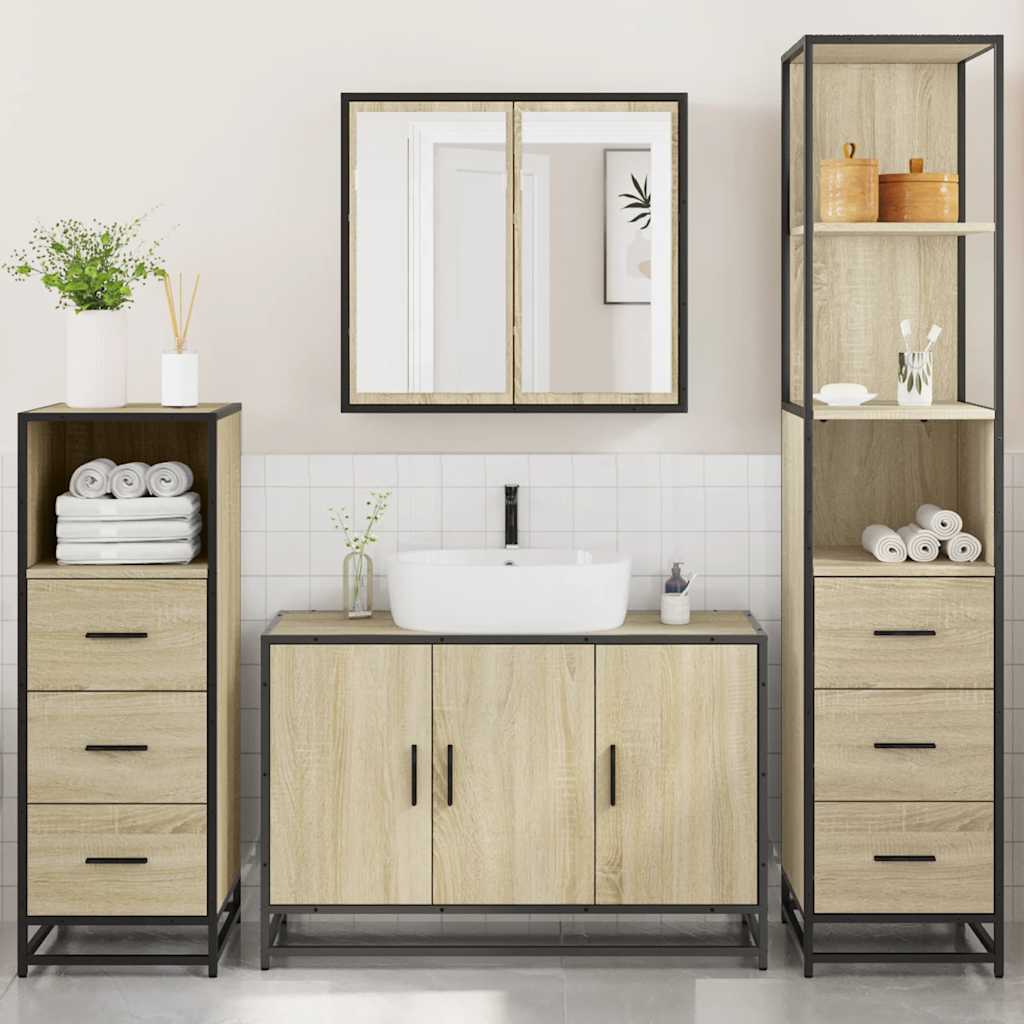 vidaXL 4 Piece Bathroom Furniture Set Sonoma Oak Engineered Wood